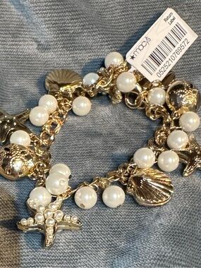 Macy's Gold-Tone Pearl and Sea Charm Bracelet